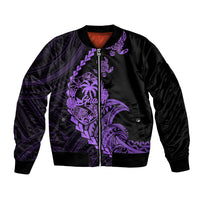 Personalised Guam Bomber Jacket Tribal Turtles Curves Style - Purple LT7 Unisex Purple - Polynesian Pride