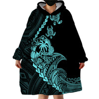 Personalised Guam Wearable Blanket Hoodie Tribal Turtles Curves Style - Turquoise LT7 - Polynesian Pride