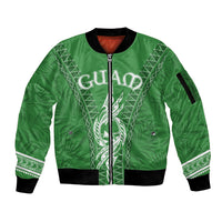 Personalised Guam Sleeve Zip Bomber Jacket Chamoro Latte Stone Mix Tropical - Green LT7 Unisex Green - Polynesian Pride