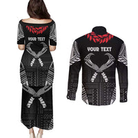 Personalized Talofa Samoa Couples Matching Puletasi and Long Sleeve Button Shirt Ulafala With Toa Nifo'oti - Black