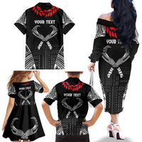 Personalized Talofa Samoa Family Matching Off The Shoulder Long Sleeve Dress and Hawaiian Shirt Ulafala With Toa Nifo'oti - Black