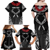 Personalized Talofa Samoa Family Matching Off Shoulder Maxi Dress and Hawaiian Shirt Ulafala With Toa Nifo'oti - Black