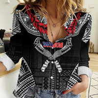 Personalized Talofa Samoa Women Casual Shirt Ulafala With Toa Nifo'oti - Black