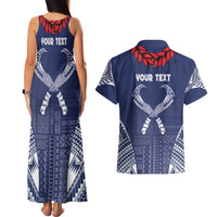 Personalized Talofa Samoa Couples Matching Tank Maxi Dress and Hawaiian Shirt Ulafala With Toa Nifo'oti - Blue LT7 - Polynesian Pride