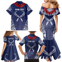 Personalized Talofa Samoa Family Matching Mermaid Dress and Hawaiian Shirt Ulafala With Toa Nifo'oti - Blue