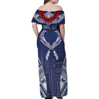 Personalized Talofa Samoa Family Matching Off Shoulder Maxi Dress and Hawaiian Shirt Ulafala With Toa Nifo'oti - Blue