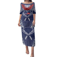 Personalized Talofa Samoa Family Matching Puletasi and Hawaiian Shirt Ulafala With Toa Nifo'oti - Blue LT7 Mom's Dress Blue - Polynesian Pride