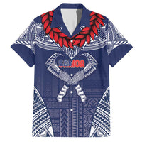 Personalized Talofa Samoa Family Matching Short Sleeve Bodycon Dress and Hawaiian Shirt Ulafala With Toa Nifo'oti - Blue