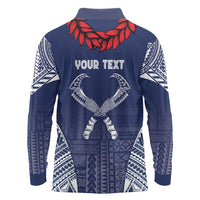 Personalized Talofa Samoa Long Sleeve Polo Shirt Ulafala With Toa Nifo'oti - Blue LT7 - Polynesian Pride