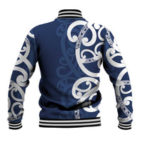 New Zealand Maori Mo Bros Baseball Jacket Blue Ribbon With Koru Kowhaiwhai - Polynesian Pride