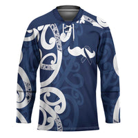 New Zealand Maori Mo Bros Hockey Jersey Blue Ribbon With Koru Kowhaiwhai - Polynesian Pride