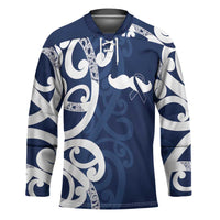 New Zealand Maori Mo Bros Hockey Jersey Blue Ribbon With Koru Kowhaiwhai - Polynesian Pride