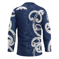 New Zealand Maori Mo Bros Hockey Jersey Blue Ribbon With Koru Kowhaiwhai - Polynesian Pride