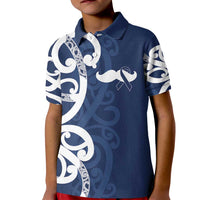 New Zealand Maori Mo Bros Kid Polo Shirt Blue Ribbon With Koru Kowhaiwhai - Polynesian Pride