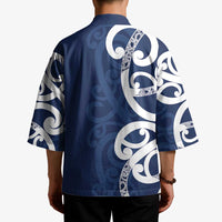 New Zealand Maori Mo Bros Kimono Blue Ribbon With Koru Kowhaiwhai - Polynesian Pride