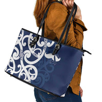 New Zealand Maori Mo Bros Leather Tote Bag Blue Ribbon With Koru Kowhaiwhai - Polynesian Pride