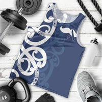 New Zealand Maori Mo Bros Men Tank Top Blue Ribbon With Koru Kowhaiwhai - Polynesian Pride