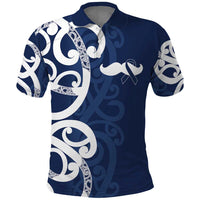 New Zealand Maori Mo Bros Polo Shirt Blue Ribbon With Koru Kowhaiwhai - Polynesian Pride