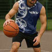 New Zealand Maori Mo Bros Sleeveless Hoodie Blue Ribbon With Koru Kowhaiwhai - Polynesian Pride