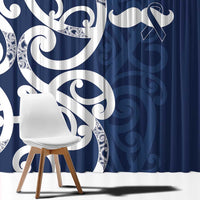 New Zealand Maori Mo Bros Window Curtain Blue Ribbon With Koru Kowhaiwhai - Polynesian Pride
