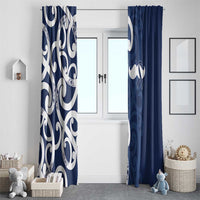 New Zealand Maori Mo Bros Window Curtain Blue Ribbon With Koru Kowhaiwhai - Polynesian Pride