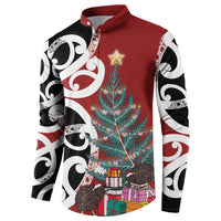 New Zealand Silver Fern Christmas Tree Button Sweatshirt Meri Kirihimete - Polynesian Pride