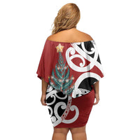 New Zealand Silver Fern Christmas Tree Family Matching Off Shoulder Short Dress and Hawaiian Shirt Meri Kirihimete - Polynesian Pride