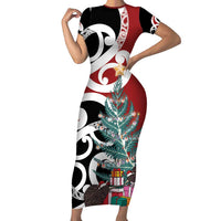 New Zealand Silver Fern Christmas Tree Family Matching Short Sleeve Bodycon Dress and Hawaiian Shirt Meri Kirihimete - Polynesian Pride