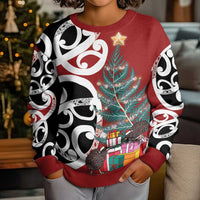 New Zealand Silver Fern Christmas Tree Kid Ugly Christmas Sweater Meri Kirihimete - Polynesian Pride