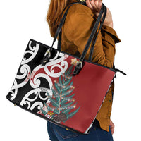 New Zealand Silver Fern Christmas Tree Leather Tote Bag Meri Kirihimete - Polynesian Pride