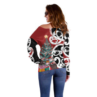 New Zealand Silver Fern Christmas Tree Off Shoulder Sweater Meri Kirihimete - Polynesian Pride