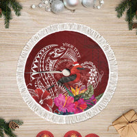 Personalized Samoa Meri Krisimasi Tree Skirt Segasegamau'u Mix Siapo LT7 Fringed Red - Polynesian Pride