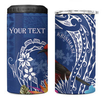 Personalized Samoa Christmas 4 in 1 Can Cooler Tumbler Cardinal Honeyeater Mix Siapo LT7 One Size: 16 oz Blue - Polynesian Pride