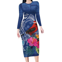 Personalized Samoa Christmas Family Matching Long Sleeve Bodycon Dress and Hawaiian Shirt Cardinal Honeyeater Mix Siapo