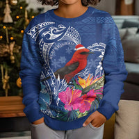 Personalized Samoa Christmas Kid Ugly Christmas Sweater Cardinal Honeyeater Mix Siapo LT7 - Polynesian Pride
