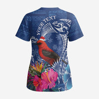 Personalized Samoa Christmas Scrub Top Cardinal Honeyeater Mix Siapo LT7 - Polynesian Pride