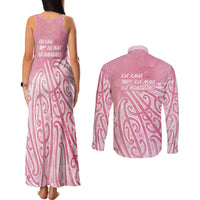 Breast Cancer Awareness Maori Couples Matching Tank Maxi Dress and Long Sleeve Button Shirt Kia Kaha Kia Maia Kia Manawanui - Polynesian Pride