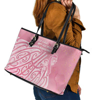 Breast Cancer Awareness Maori Leather Tote Bag Kia Kaha Kia Maia Kia Manawanui - Polynesian Pride