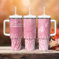 Breast Cancer Awareness Maori Tumbler With Handle Kia Kaha Kia Maia Kia Manawanui - Polynesian Pride