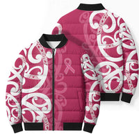 Breast Cancer Awareness Maori Bomber Puffer Jacket Koru Kowhaiwhai - Polynesian Pride