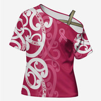 Breast Cancer Awareness Maori Cross Shoulder Shirt Koru Kowhaiwhai - Polynesian Pride