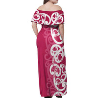 Breast Cancer Awareness Maori Family Matching Off Shoulder Maxi Dress and Hawaiian Shirt Koru Kowhaiwhai - Polynesian Pride