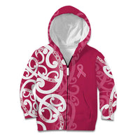 Breast Cancer Awareness Maori Kid Hoodie Koru Kowhaiwhai - Polynesian Pride