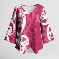 Breast Cancer Awareness Maori Kimono Sleeve Blouse Koru Kowhaiwhai - Polynesian Pride