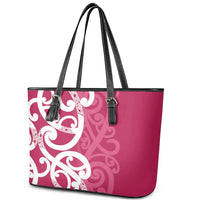 Breast Cancer Awareness Maori Leather Tote Bag Koru Kowhaiwhai - Polynesian Pride