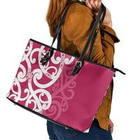 Breast Cancer Awareness Maori Leather Tote Bag Koru Kowhaiwhai - Polynesian Pride