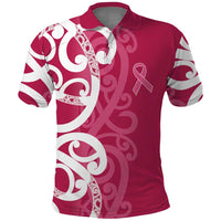 Breast Cancer Awareness Maori Polo Shirt Koru Kowhaiwhai - Polynesian Pride