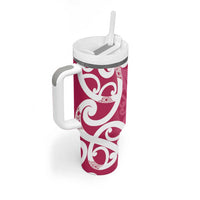 Breast Cancer Awareness Maori Tumbler With Handle Koru Kowhaiwhai - Polynesian Pride