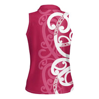 Breast Cancer Awareness Maori Women Sleeveless Polo Shirt Koru Kowhaiwhai - Polynesian Pride