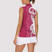 Breast Cancer Awareness Maori Women Sleeveless Polo Shirt Koru Kowhaiwhai - Polynesian Pride